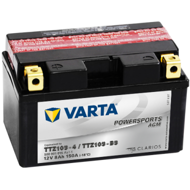 Мотоциклетный аккумулятор VARTA Powersports AGM TTZ10S-4/TTZ10S-BS 12V 8Ah 150А (150x87x93) прямая пол. 508 901 015, сухозар.