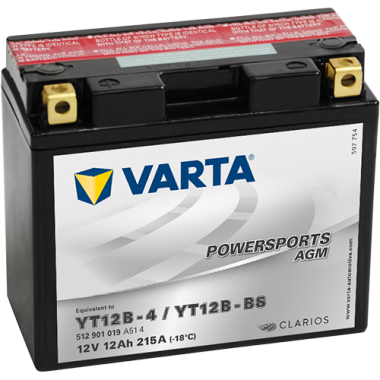 Мотоциклетный аккумулятор VARTA Powersports AGM YT12B-4/YT12B-BS 12V 12Ah 215А (151x70x131) прямая пол. 512 901 019, сухозар.