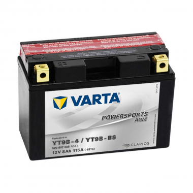 Мотоциклетный аккумулятор Varta Powersports AGM YT9B-4/YT9B-BS 12V 8Ah 115А (149x70x105) прямая пол. 509 902 008, сухозар.