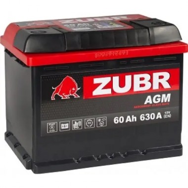 Автомобильный аккумулятор ZUBR AGM 60 Ач 630A (242x175x190) обр. пол.