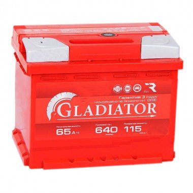 Автомобильный аккумулятор GLADIATOR 65L 640A 242x175x190