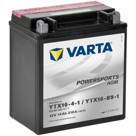 VARTA Powersports AGM YTX16-4-1 12V 14Ah 210А (150x87x161) п/п 514 901 022, сух.