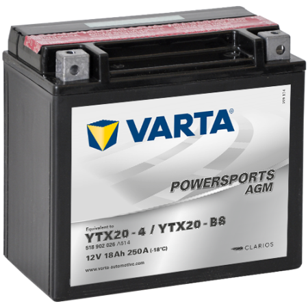 VARTA Powersports AGM YTX20-BS 12V 18Ah 250А (177x88x156) прям. пол. 518 902 026, сухозар.