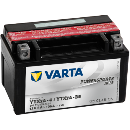 VARTA Powersports AGM YTX7A-4/YTX7A-BS-1 12V 6Ah 105А (151x88x94) прямая пол. 506 015 005, сухозар.